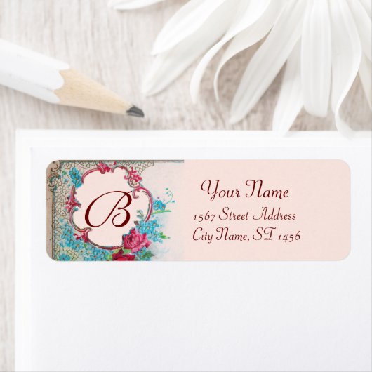 ROMANTICA ROZEN, BLAUWE STROMEN MONOGRAM roze Etiket (Insitu)