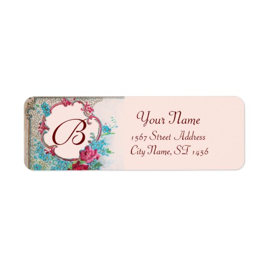 ROMANTICA ROZEN, BLAUWE STROMEN MONOGRAM roze Etiket (Voorkant)