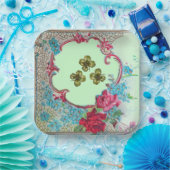 ROMANTICA ,ST.PATRICK'S SHAMROCKS EN ROZEN Bloemst Papieren Bordje (Feest)