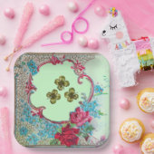 ROMANTICA ,ST.PATRICK'S SHAMROCKS EN ROZEN Bloemst Papieren Bordje (Feest)