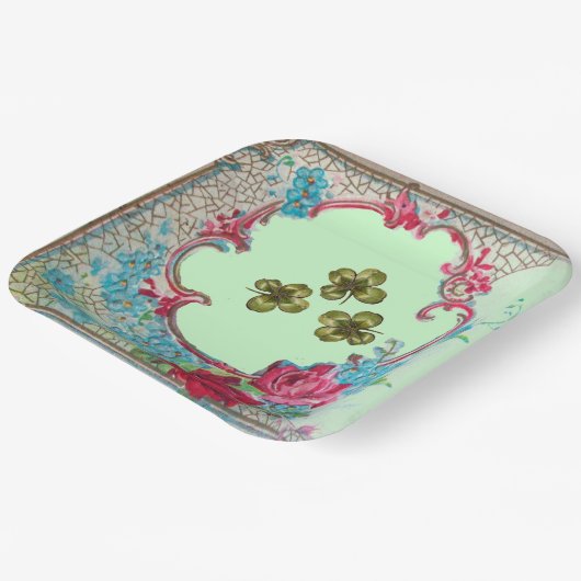 ROMANTICA ,ST.PATRICK'S SHAMROCKS EN ROZEN Bloemst Papieren Bordje (Gebogen)