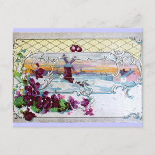 ROMANTICA/VOORRUIT IN DE SNEEUW, PANSIES, SNOWDROP BRIEFKAART