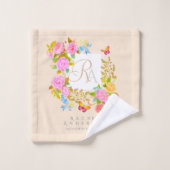 Romantiek Bloeiende Tuin Monogram Beige Bad Handdoek (Wasdoekje)