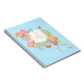 Romantiek Bloeiende Tuin Monogram Blauw Notitieboek (Rechterzijde)