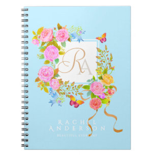 Romantiek Bloeiende Tuin Monogram Blauw Notitieboek