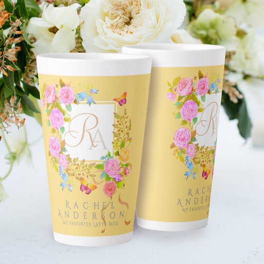 Romantiek Bloeiende Tuin Monogram Gold Latte Mok