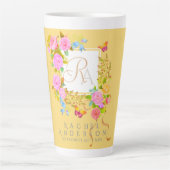 Romantiek Bloeiende Tuin Monogram Gold Latte Mok (Voorkant)