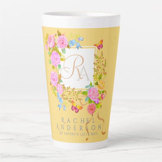 Romantiek Bloeiende Tuin Monogram Gold Latte Mok (Voorkant)
