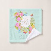 Romantiek Bloeiende Tuin Monogram Groen Bad Handdoek (Wasdoekje)