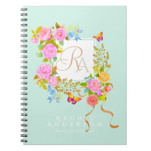 Romantiek Bloeiende Tuin Monogram Groen Notitieboek