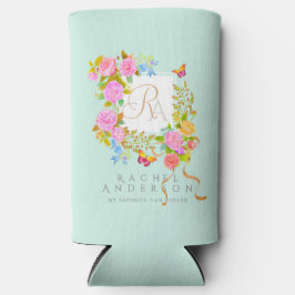 Romantiek Bloeiende Tuin Monogram Groen Seltzer Blikjeskoeler