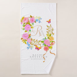 Romantiek Bloeiende Tuin Monogram Wit Bad Handdoek