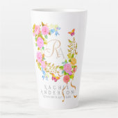 Romantiek Bloeiende Tuin Monogram Witte Latte Mok (Voorkant)