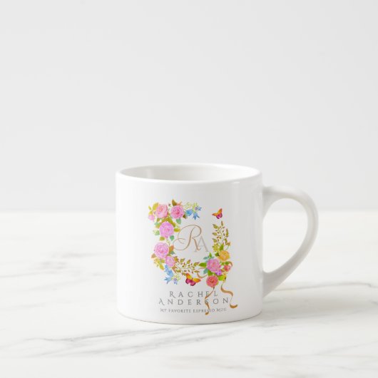 Romantiek Blooming Garden Monogram Espresso Kop (Rechts)