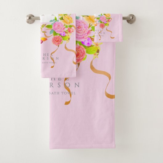 Romantiek Blooming Garden Monogram Roze Bad Handdoek (Insitu)
