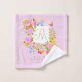 Romantiek Blooming Garden Monogram Roze Bad Handdoek (Wasdoekje)