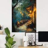 Romantiek buiten café 's nachts Impressionisme Poster (Thuiskantoor)