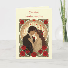Romantiek en rode rozen Art Nouveau-illustratie Kaart