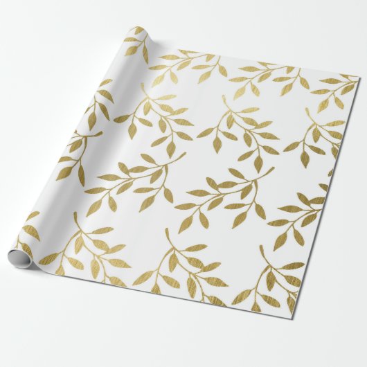 Romantiek Goud Botanisch Blad Bruiloft Inpakpapier (Uitgerold)