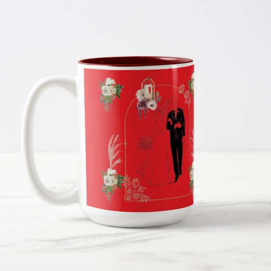 Romantiek in bloei helder rood tweekleurige koffiemok (Links)