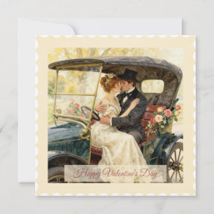 Romantiek in een victoriaanse auto – Valentijnskaa Feestdagenkaart
