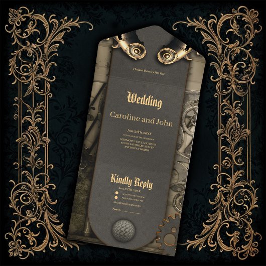 Romantiek in wielen en buizen de steampunk-ziel all in one uitnodiging