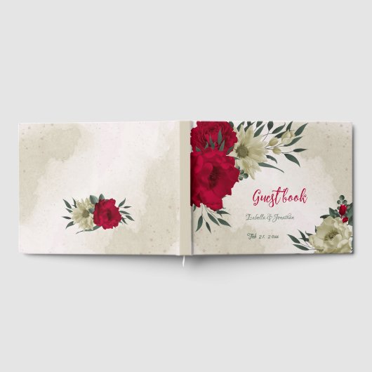 Romantiek rood & bleek geel bloemen bruiloft gastenboek (Volledig)