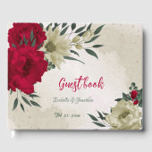 Romantiek rood & bleek geel bloemen bruiloft gastenboek (Voorkant)