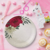 Romantiek rood & bleek geel bloempapier borden papieren bordje (Feest)