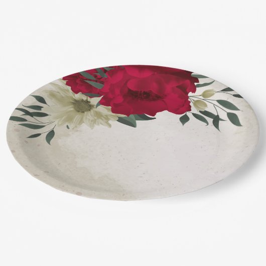 Romantiek rood & bleek geel bloempapier borden papieren bordje (Gekanteld)