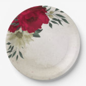 Romantiek rood & bleek geel bloempapier borden papieren bordje (Voorkant)