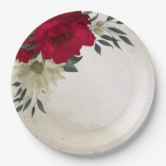 Romantiek rood & bleek geel bloempapier borden papieren bordje (Voorkant)