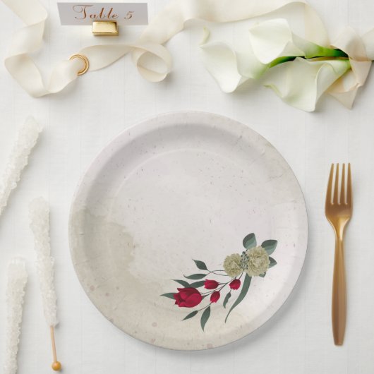 Romantiek rood & bleek geel papieren bordje (Huwelijk)