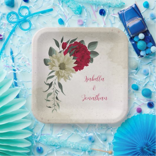 Romantiek rood & bleek geel papieren bordje (Feest)