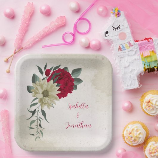 Romantiek rood & bleek geel papieren bordje (Feest)