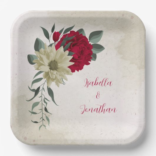 Romantiek rood & bleek geel papieren bordje (Voorkant)