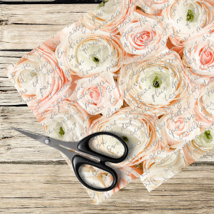 Romantiek roze rozen en Frans script Tissuepapier