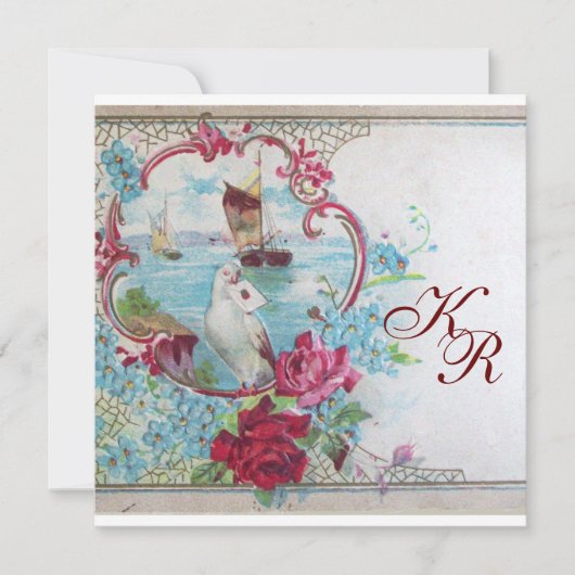 ROMANTIEK/WITTE DUIF, ROZEN FLORALE HUWELIJKSINITI AANKONDIGING (Voorkant)