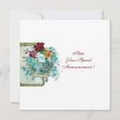 ROMANTIEK/WITTE DUIF, ROZEN FLORALE TROUW MONOGRAM AANKONDIGING (Achterkant)