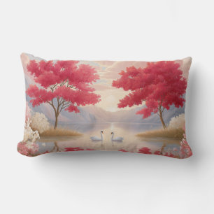 Romantiek Zwanenmeer Roze Bloesembomen Elegant Kussen