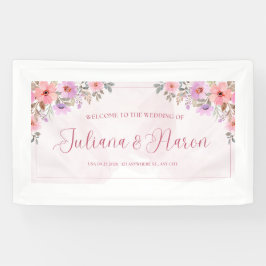 Romantieke bloemige trouwuitnodigingsbanner – Roze Spandoek