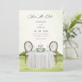 Romantieke eettafel tuin save the date (Staand voorkant)
