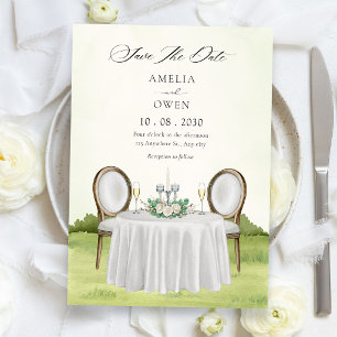 Romantieke eettafel tuin save the date