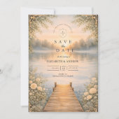 Romantieke meersteiger-wildbloemenbruiloft save the date (Voorkant)