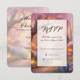 Romantieke Pastelkleurige Tuinpad Lantaarn Bruilof RSVP Kaartje
