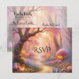 Romantieke Pasteltuin Pad Lantaarn Trouw RSVP Uitnodiging Briefkaart