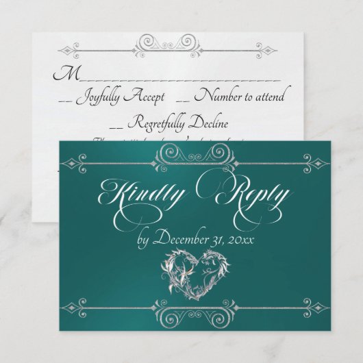 Romantieke Rolhart - Turquoise RSVP Kaartje (Voorkant / Achterkant)