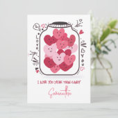 Romantieke Roze Hartjes Snoep in Glazen Pot Valent Feestdagenkaart (Staand voorkant)