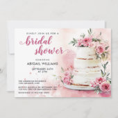 Romantieke Roze Roos Cake Bloemrijke Bruidsdouche Kaart (Voorkant)