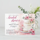 Romantieke Roze Roos Cake Bloemrijke Bruidsdouche Kaart (Staand voorkant)